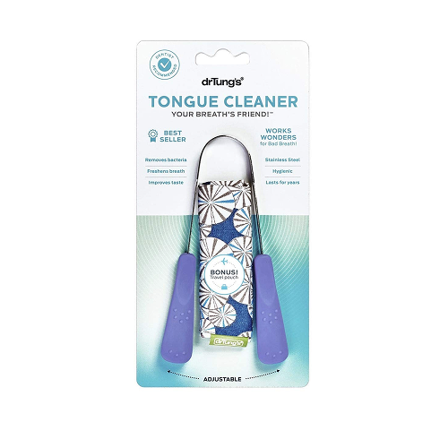 Dr. Tung’s stainless steel tongue cleaner with travel pouch